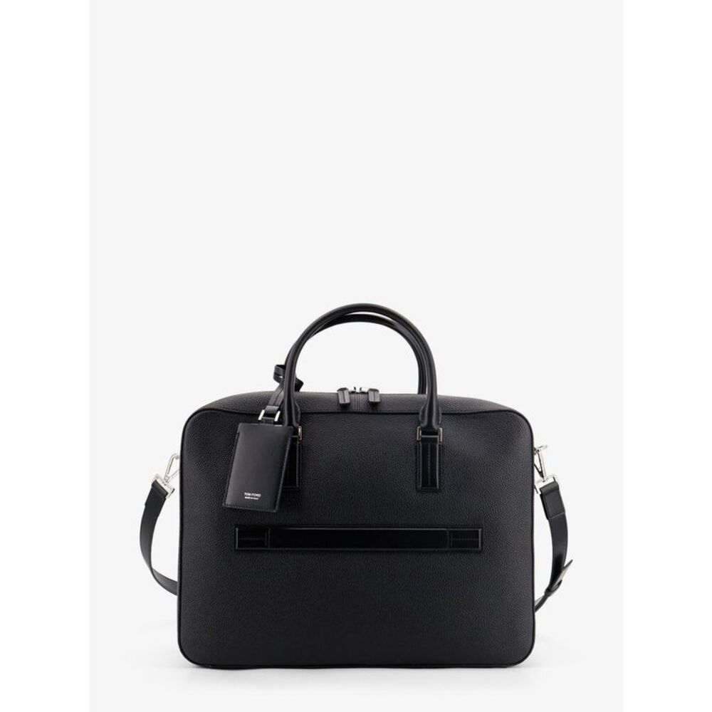 Tom Ford Men Leather Work Bag With Front Lettering Logo